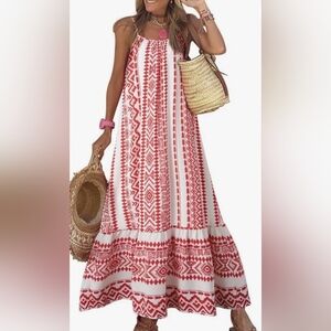 Dokotoo Red And White Boho Dress